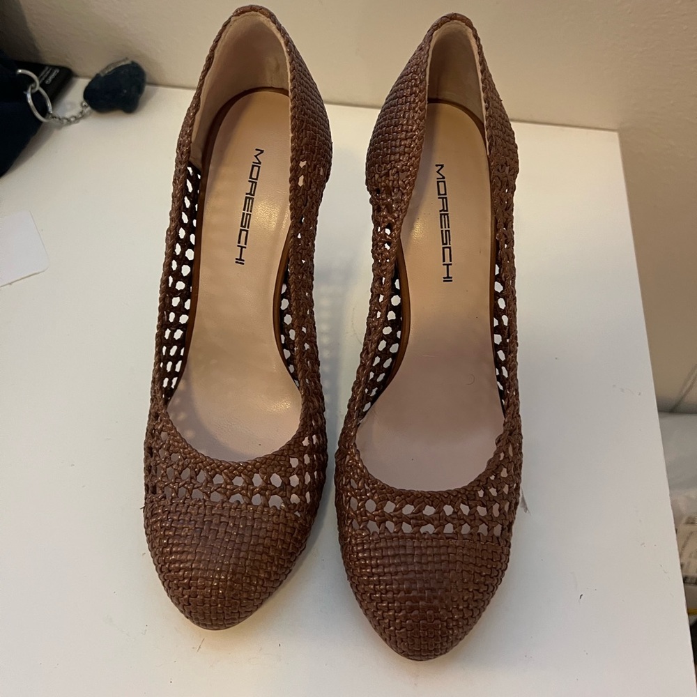 Moreschi brown woven heels